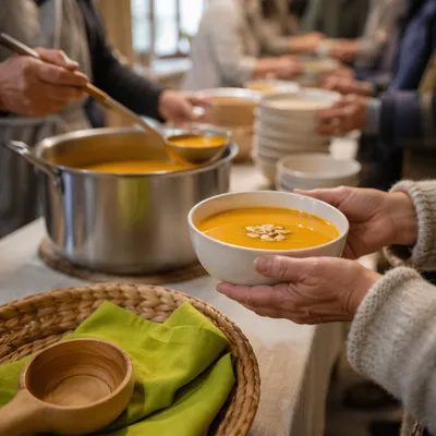 Church Soup Kitchen Serving Warm Meal