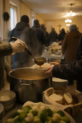 Church Soup Kitchen Serving Warm Evening Meal