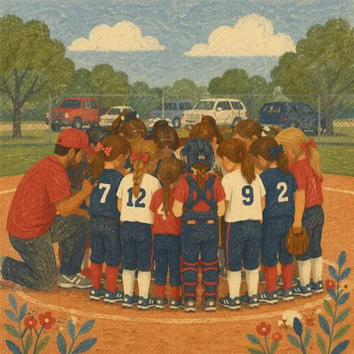 Church Softball Team Pre-Game Huddle