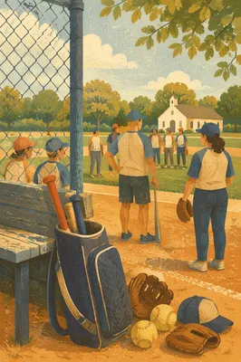 Church Softball Team Fellowship at Sunset