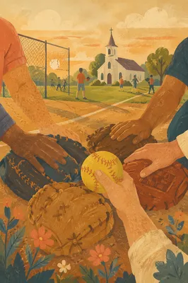Church Softball Team Prayer Circle at Sunset