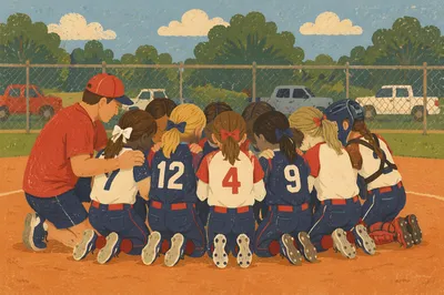 Church Softball Team Pre-Game Huddle