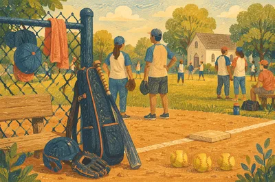 Church Softball Team Fellowship at Sunset