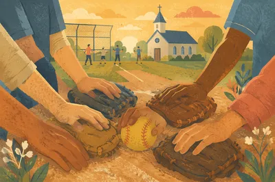 Church Softball Team Prayer Circle at Sunset