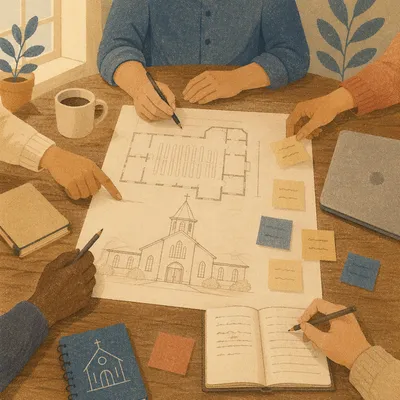Church Staff Planning Meeting Over Floor Plans