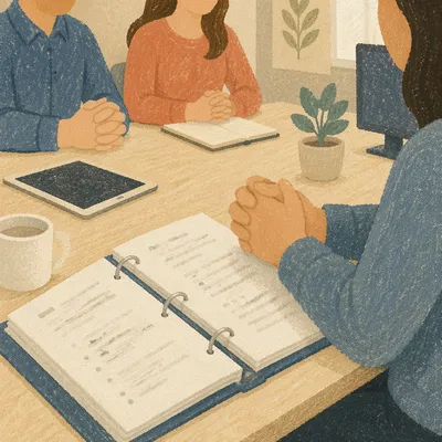Church Staff Planning Meeting Around Binder
