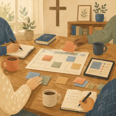 Church Staff Planning Meeting Table Scene