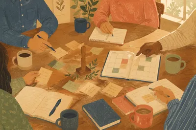 Church Staff Planning Meeting Around Wooden Table