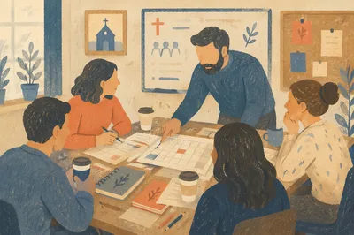 Church Staff Planning Meeting Around Ministry Table