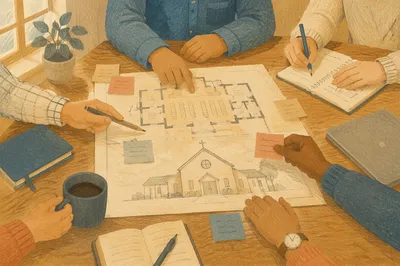 Church Staff Planning Meeting Over Floor Plans