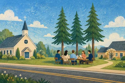 Church Staff Planning Meeting on Campus Lawn
