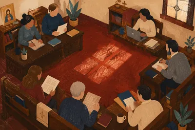 Overhead Church Staff Planning Meeting Scene