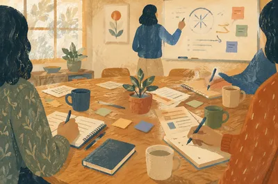 Church Staff Planning Meeting Around Wooden Table