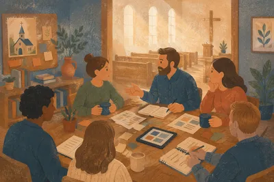 Church Staff Planning Meeting in Warm Light
