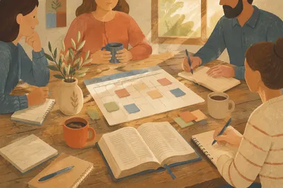 Church Staff Planning Meeting with Bible