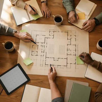 Church Staff Planning Meeting Over Floor Plan