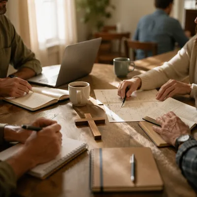 Church Staff Planning Meeting Around Wooden Table
