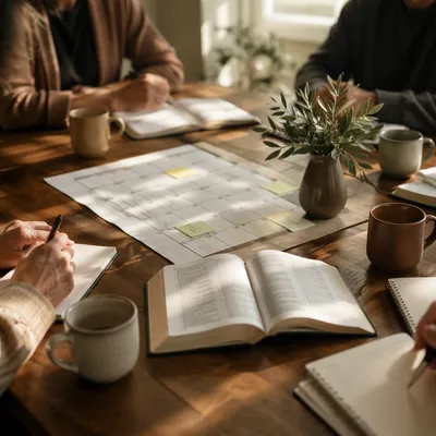 Church Staff Planning Meeting with Bible