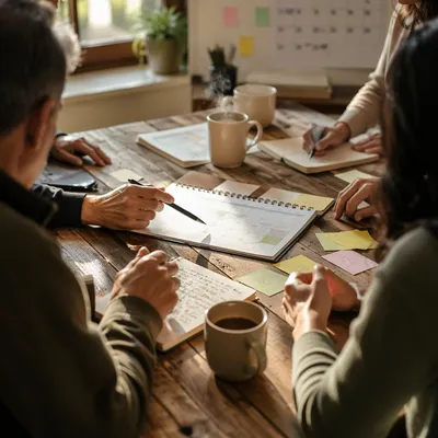 Church Staff Planning Meeting Around Wooden Table