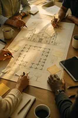 Church Staff Planning Meeting Over Floor Plans