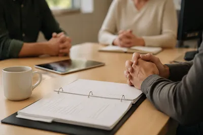 Church Staff Planning Meeting with Prayerful Hands
