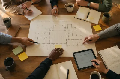 Church Staff Planning Meeting Over Floor Plans
