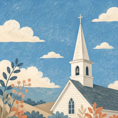 White Church Steeple Under Blue Clouds