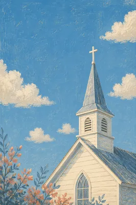 White Church Steeple Under Blue Clouds