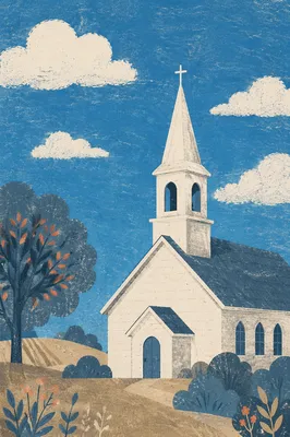 White Church Steeple Under Blue Clouds