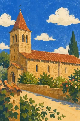 Historic Church Steeple Beneath Blue Clouds