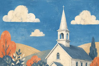 White Church Steeple Under Blue Clouds