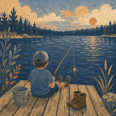 Kids Summer Camp Fishing by Lakeside Dock