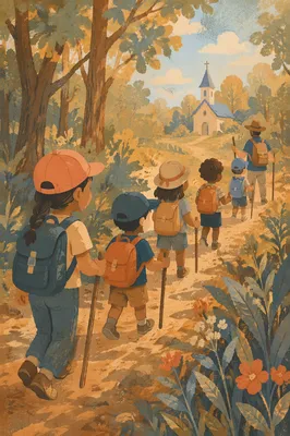 Kids Church Camp Trail Adventure at Sunset