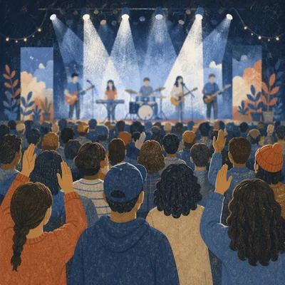 Church Talent Show Stage With Applauding Audience