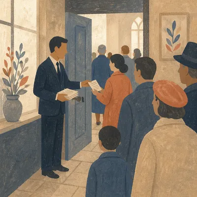 Church Usher Welcoming Worshipers at Door