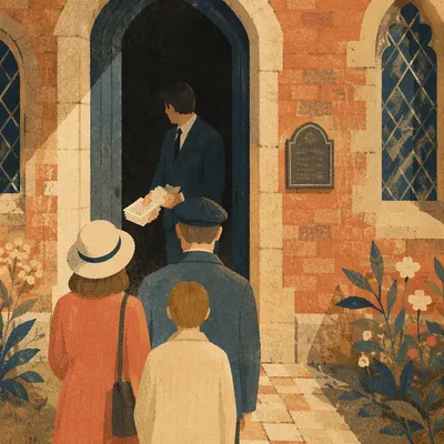 Church Usher Welcoming Worshipers at Chapel Door