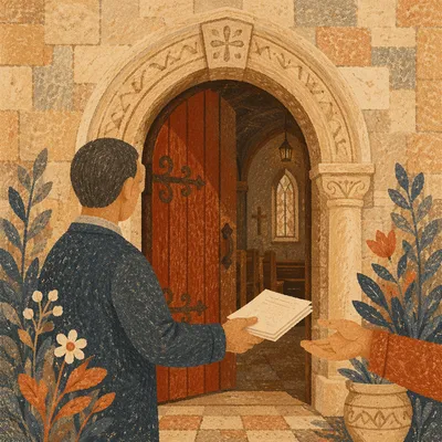 Church Usher Welcoming Visitors at Door