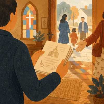 Church Usher Welcoming Guests With Bulletins