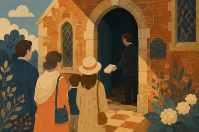 Church Usher Welcoming Worshippers at Chapel Door