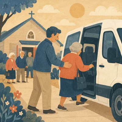Church Van Assisting Elderly Member Pickup