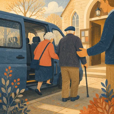Church Van Helping Elderly Members Arrive