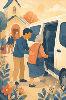Church Van Assisting Elderly Member Pickup