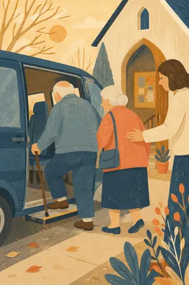 Church Van Helping Elderly Members Arrive