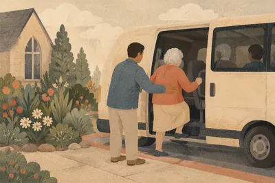 Church Van Assisting Elderly Member Pickup