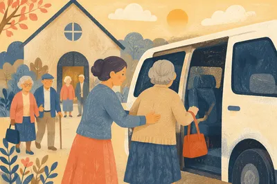 Church Van Assisting Elderly Members Arrival