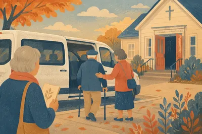 Church Van Helping Elderly Members Arrive