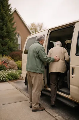 Church Van Assisting Elderly Member Boarding