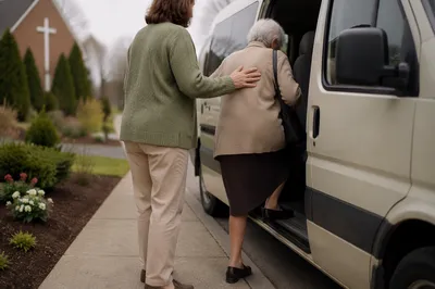 Church Van Assisting Elderly Member Arrival