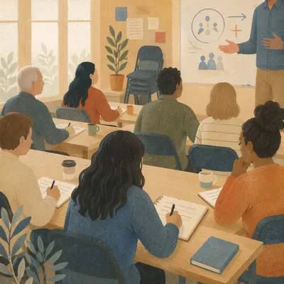 Church Volunteer Training in Bright Classroom