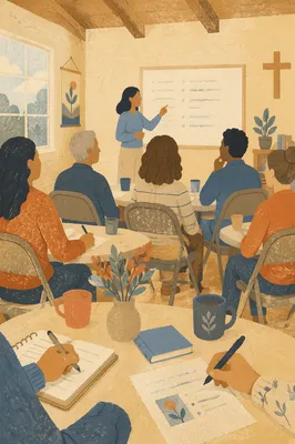 Church Volunteer Training in Bright Classroom